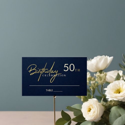 ANY AGE SIMPLE NAVY GOLD TYPOGRAPHY BIRTHDAY PLACE CARD