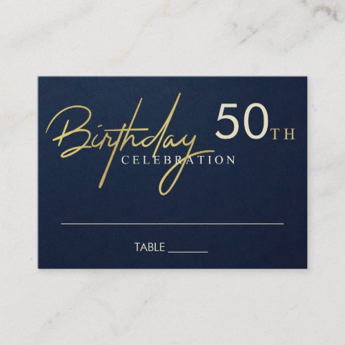 ANY AGE SIMPLE NAVY GOLD TYPOGRAPHY BIRTHDAY PLACE CARD