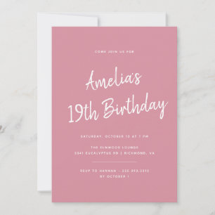 Any Age Simple Rose Pink Modern Women's Birthday Invitation