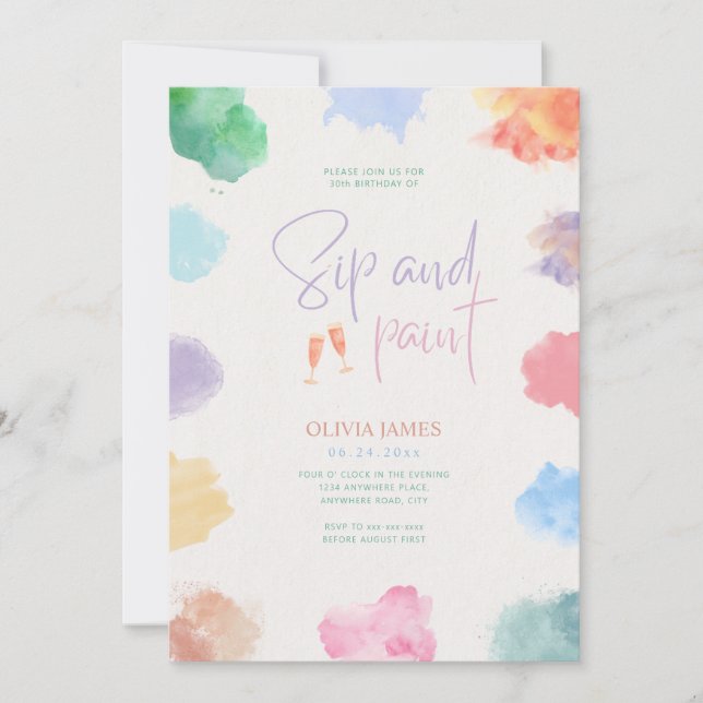 Any age sip and paint birthday  invitation (Front)