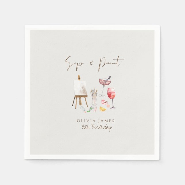 Any age sip and paint birthday  napkins (Front)