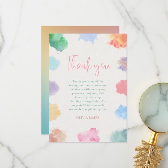 Any age sip and paint birthday  thank you card (Front/Back In Situ)
