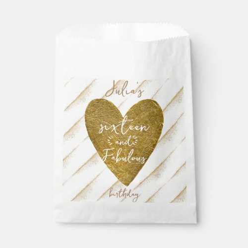 Any Age Sixteen  Fabulous Gold Glitter Heart Favor Bag