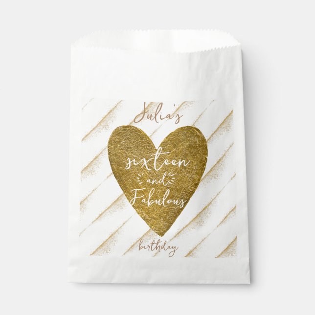 Any Age Sixteen & Fabulous Gold Glitter Heart Favor Bag (Front)