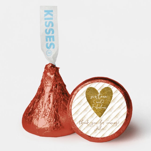 Any Age Sixteen & Fabulous Gold Glitter Heart Hershey®'s Kisses® (Front)