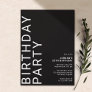 Any Age Sleek Black Modern Gender Neutral Birthday Invitation