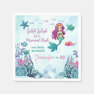 Any Age Splish Splash Bash Mermaid Girls Birthday  Napkins