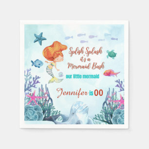 Any Age Splish Splash Bash Mermaid Girls Birthday Napkins