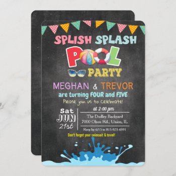 Any Age - Splish Splash Dual Pool Party Invitation by PaperandPomp at Zazzle