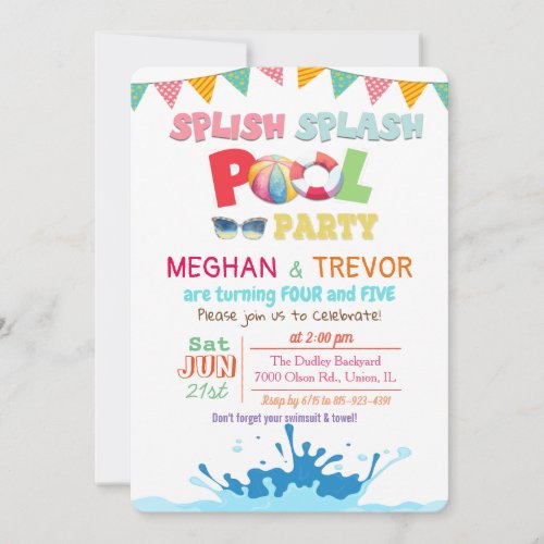 ANY AGE _ Splish Splash Dual Pool Party Invitation