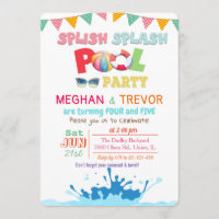 ANY AGE - Splish Splash Dual Pool Party Invitation