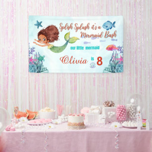 Any Age Splish Splash Mermaid Bash Girls Birthday Banner