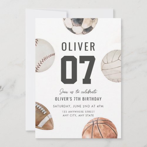 Any Age Sports Birthday Let's Have a Ball Invitation