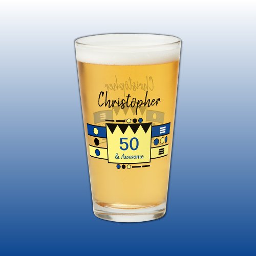 Any age stripes awesome name yellow blue beer glass