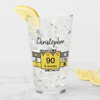 Any age stripes awesome name yellow grey beer glass