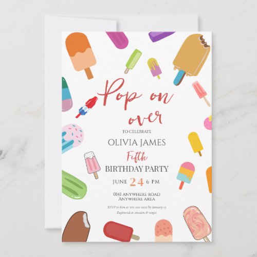 Any age summer ice cream birthday invitation