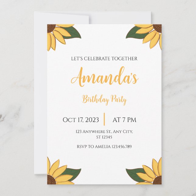 Any Age Sunflower Birthday invitation (Front)
