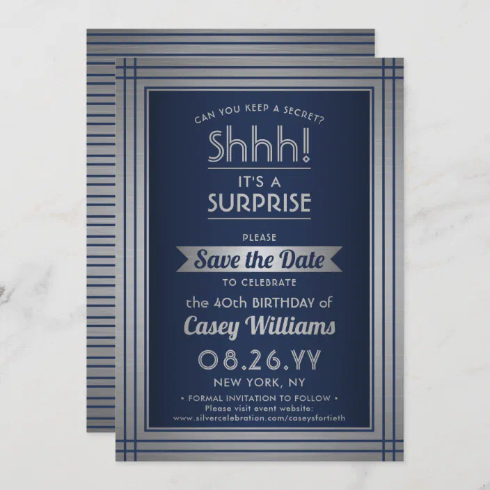 Any Age Surprise Birthday Elegant Navy Blue Silver Save The Date Zazzle Com