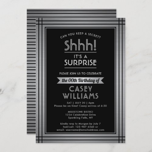 Any Age Surprise Birthday Silver Faux Metal 60th Invitation
