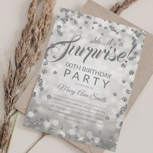 Any Age Surprise Party   Silver Glitter Confetti Invitation