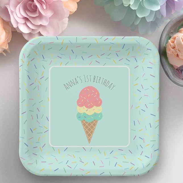 Any Age sweet one pink ice cream cone 1st birthday Paper Plates (Creator Uploaded)
