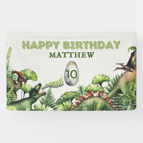 ANY AGE T_Rex Dinosaur Watercolor Birthday Party Banner