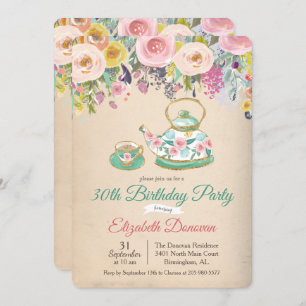 ANY AGE - Tea Party Floral Birthday Invitation