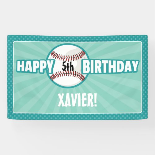 Any Age Teal Aqua Blue Baseball Birthday Banner