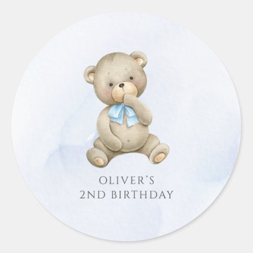 Any age teddy bear boy birthday  classic round sticker