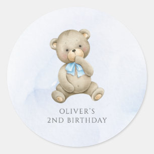 Any age teddy bear boy birthday classic round sticker