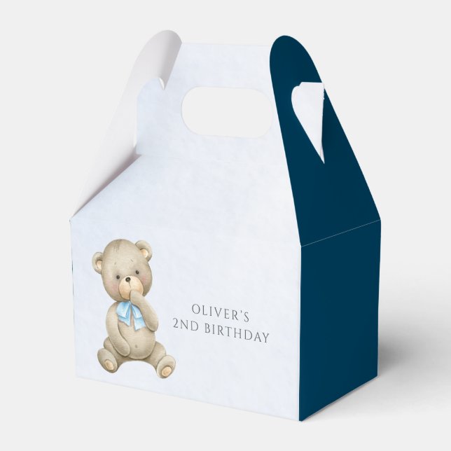Any age teddy bear boy birthday  favor boxes (Front Side)