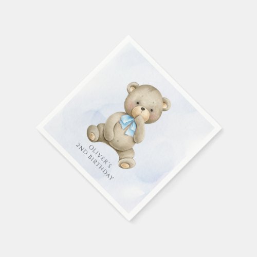 Any age teddy bear boy birthday  napkins