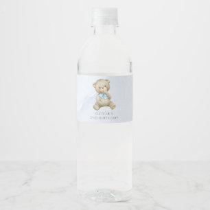Any age teddy bear boy birthday water bottle label