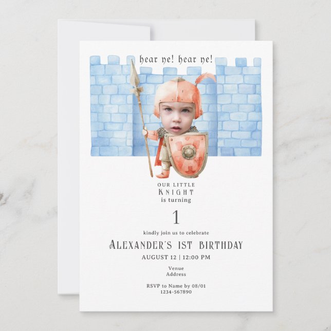 Any Age Toddlers Medieval Knight Photo Birthday Invitation (Front)