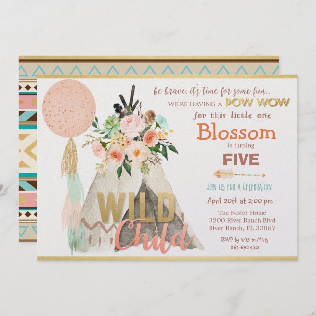 ANY AGE - Tribal Teepee Tipi Birthday Invitation (Front/Back)