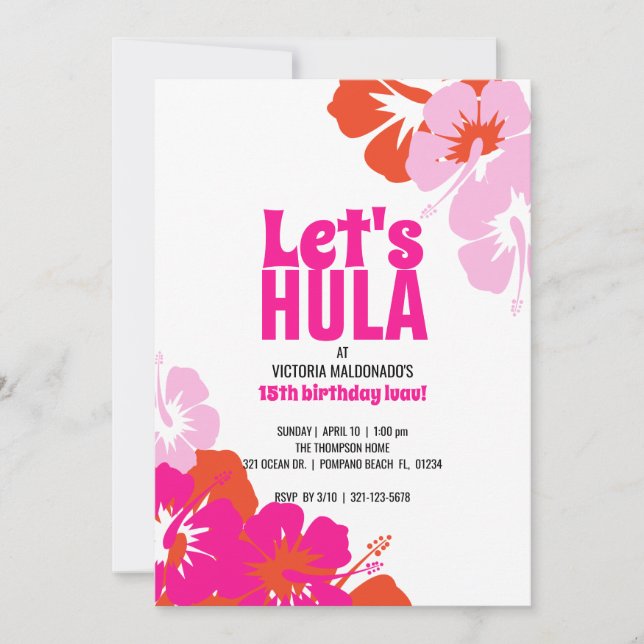 ANY AGE tropical BIRTHDAY PARTY pink orange luau Invitation (Front)