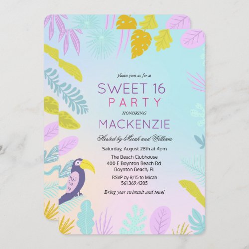 ANY AGE - Tropical Palm Macaw Bird Invitation - Tropical Palm Macaw Bird Birthday Invitation. Image Credit: by Bosotochka