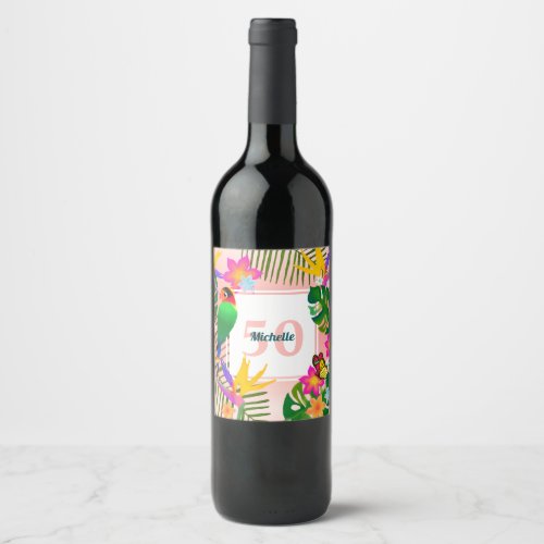 Any Age Tropical Paradise Bird Jungle Leaves Wine Label