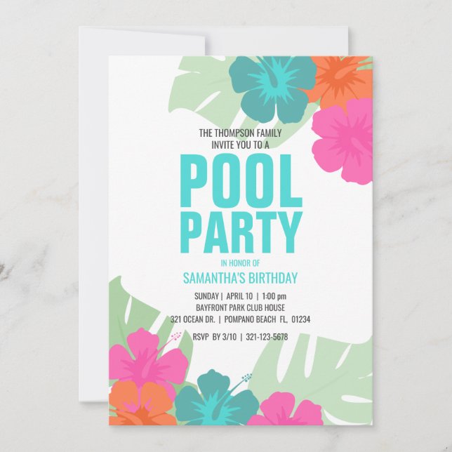 ANY AGE tropical POOL PARTY BIRTHDAY beach party Invitation (Front)
