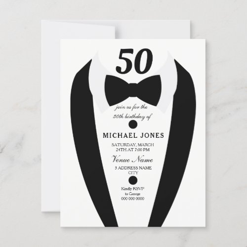 Any  Age Tuxedo Mens 50th Birthday Party Invite