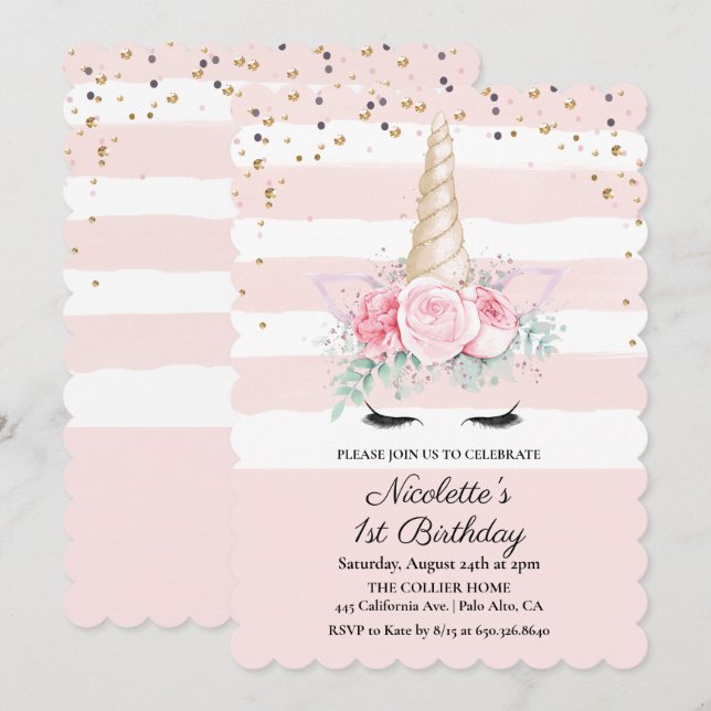 ANY AGE - Unicorn Floral Birthday Invitation (Front/Back)