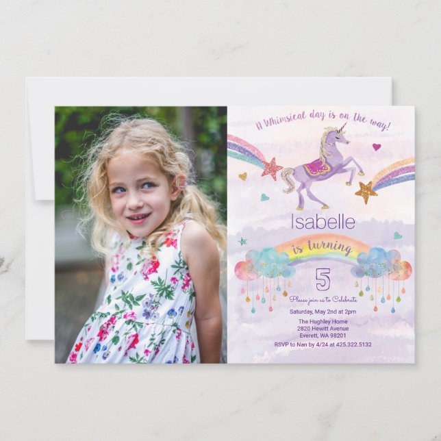 ANY AGE - Unicorn Glitter Birthday Invitation (Front)