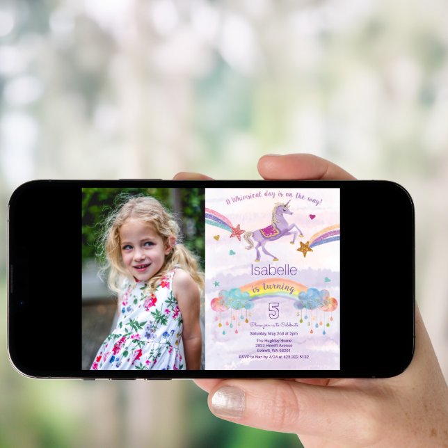 ANY AGE - Unicorn Glitter Birthday Invitation (Front Digital)