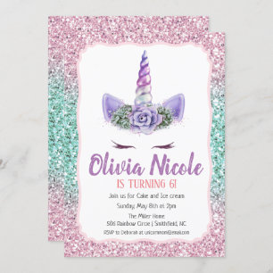 ANY AGE - Unicorn Glitter Birthday Invitation