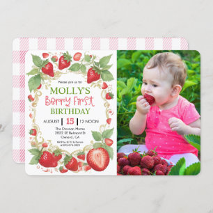 ANY AGE - Very Berry Strawberry Birthday Photo Invitation