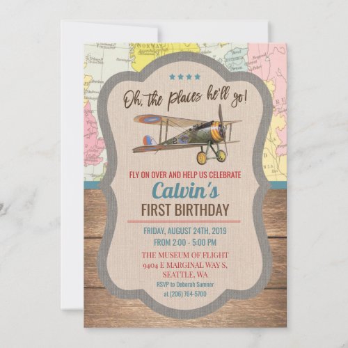 ANY AGE _ Vintage Airplane Boy Birthday Invitation
