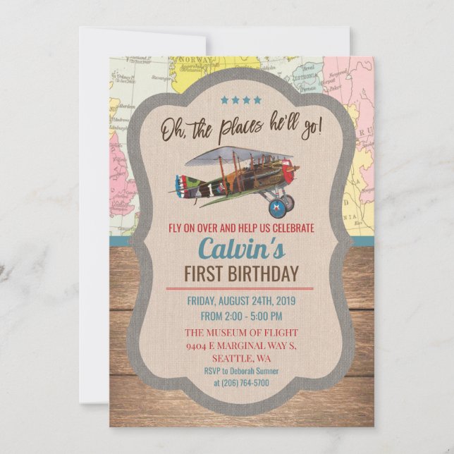 ANY AGE - Vintage Airplane Boy Birthday Invitation (Front)