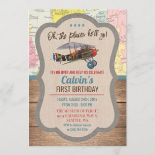 ANY AGE - Vintage Airplane Boy Birthday Invitation