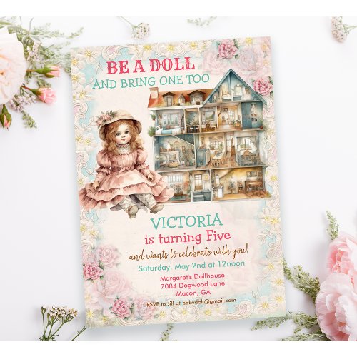 ANY AGE _ Vintage Baby Doll Birthday Invitation