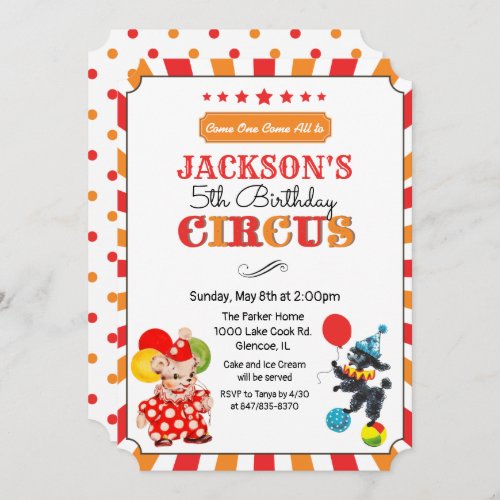 ANY AGE - Vintage Circus Birthday Invitation - Get your guests ready for a party under the big top by sending out this colorful vintage inspired circus birthday invitation.